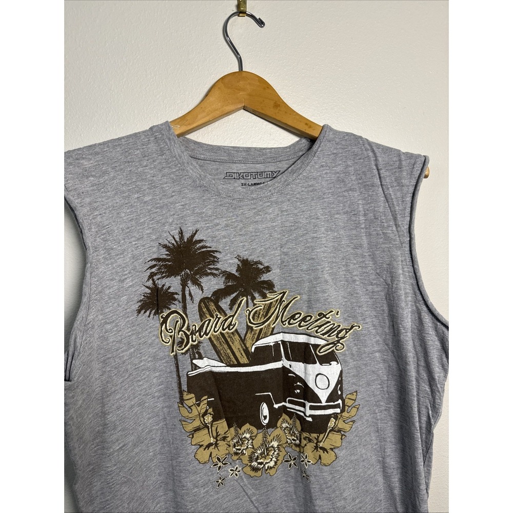 Dikotomy Gray Sleeveless Men's Board Meeting Surfer Volkswagen palm tree 2XL‎